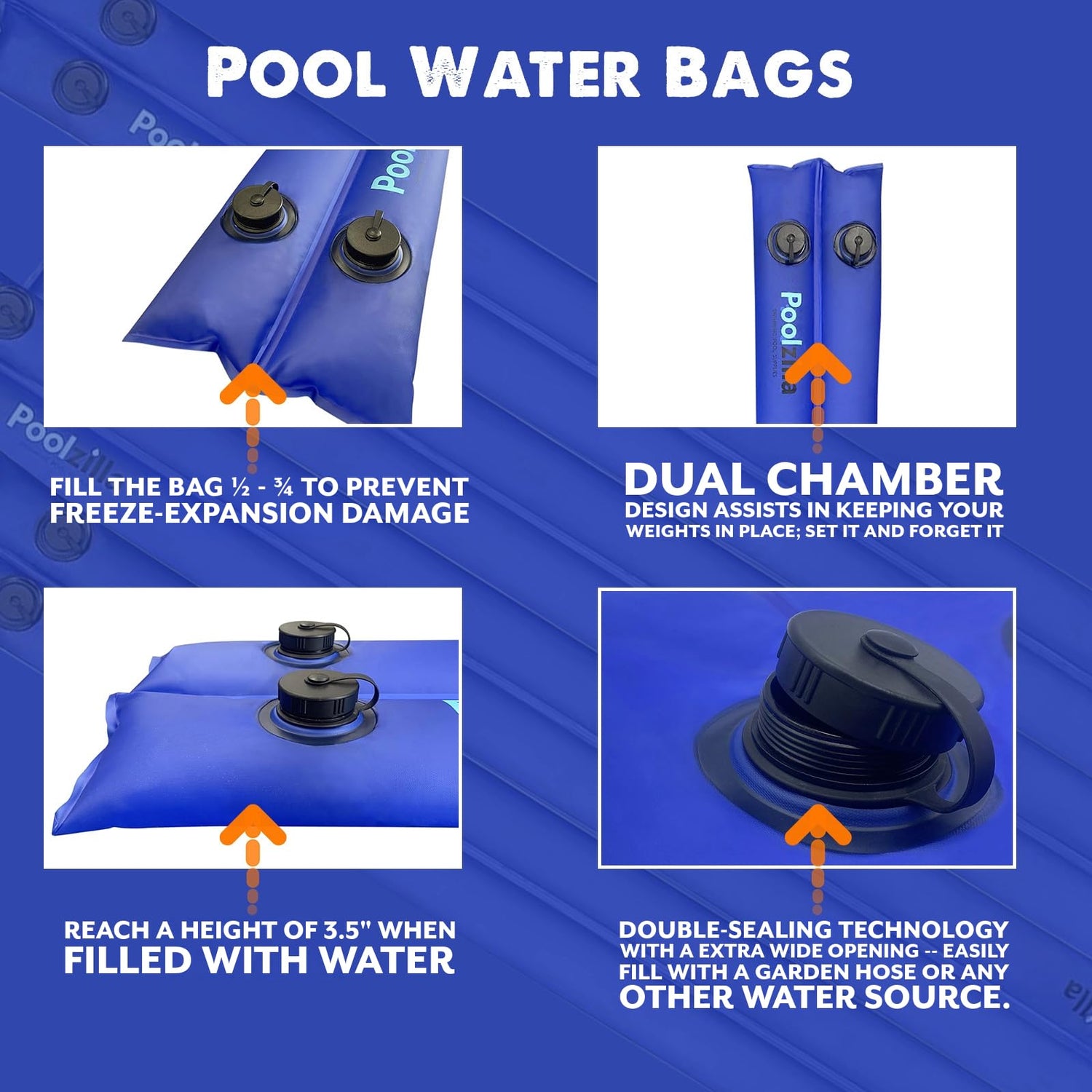 Poolzilla 8’ Water Weighted Bag with Screw Cap for Winter Pool Cover