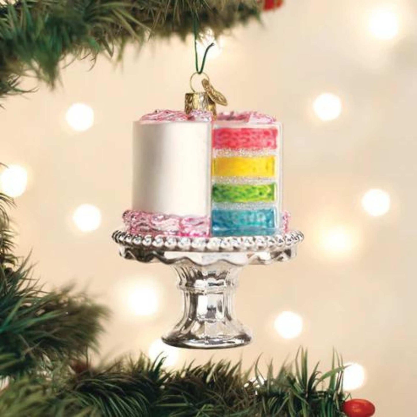 Old World Christmas Cake on Stand Glass Blown Ornament for Christmas Tree, Handcrafted Holiday Decoration, Dessert - Cake Collection