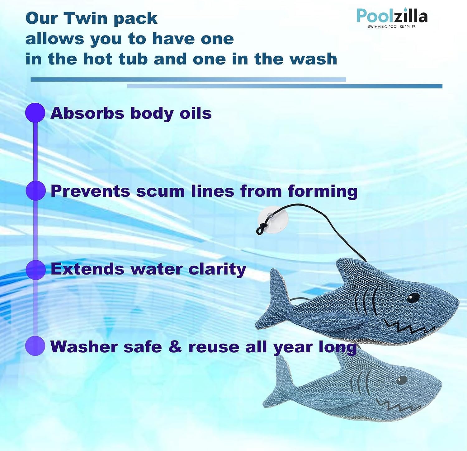 Poolzilla Shark Scum Absorber for Hot Tubs and Pools, Removes Exfoliated Skin, Body Oils, and Other Contaminants