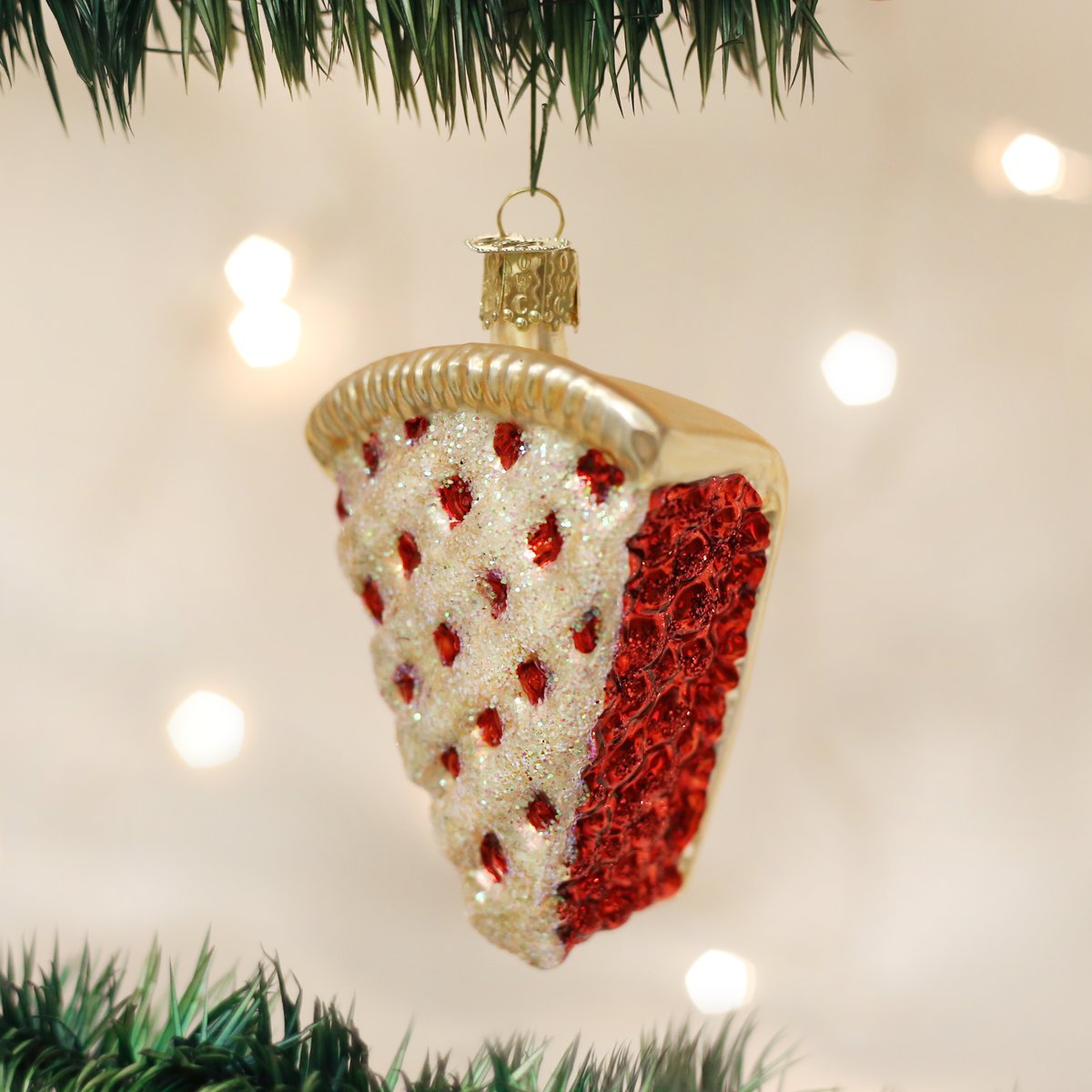 Old World Christmas Piece of Cherry Pie Glass Blown Ornament for Christmas Tree, Handcrafted Holiday Decoration, Dessert Pie Collection
