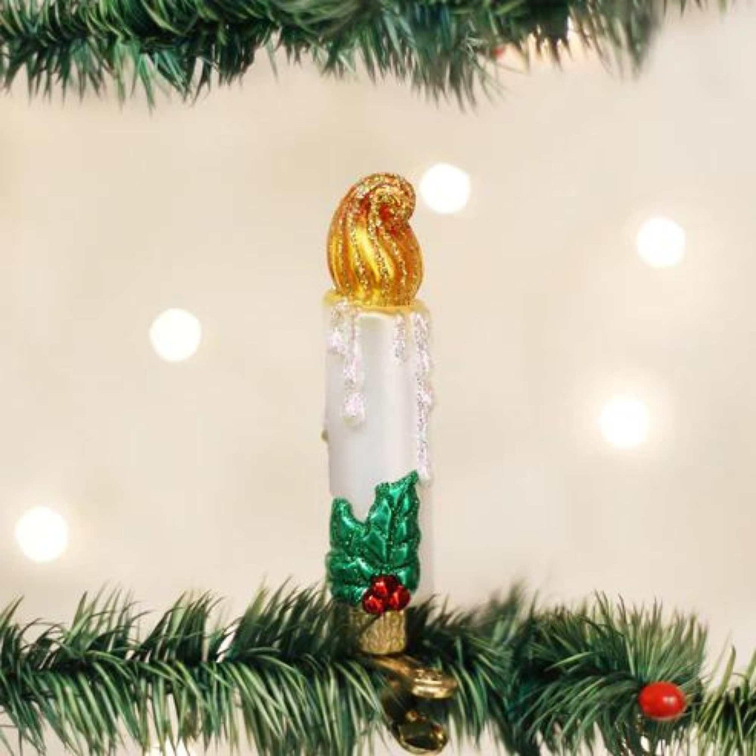 Old World Christmas Clip-On Candle Glass Blown Ornament for Christmas Tree, Handcrafted Holiday Decoration, Bird Watcher Clip Collection
