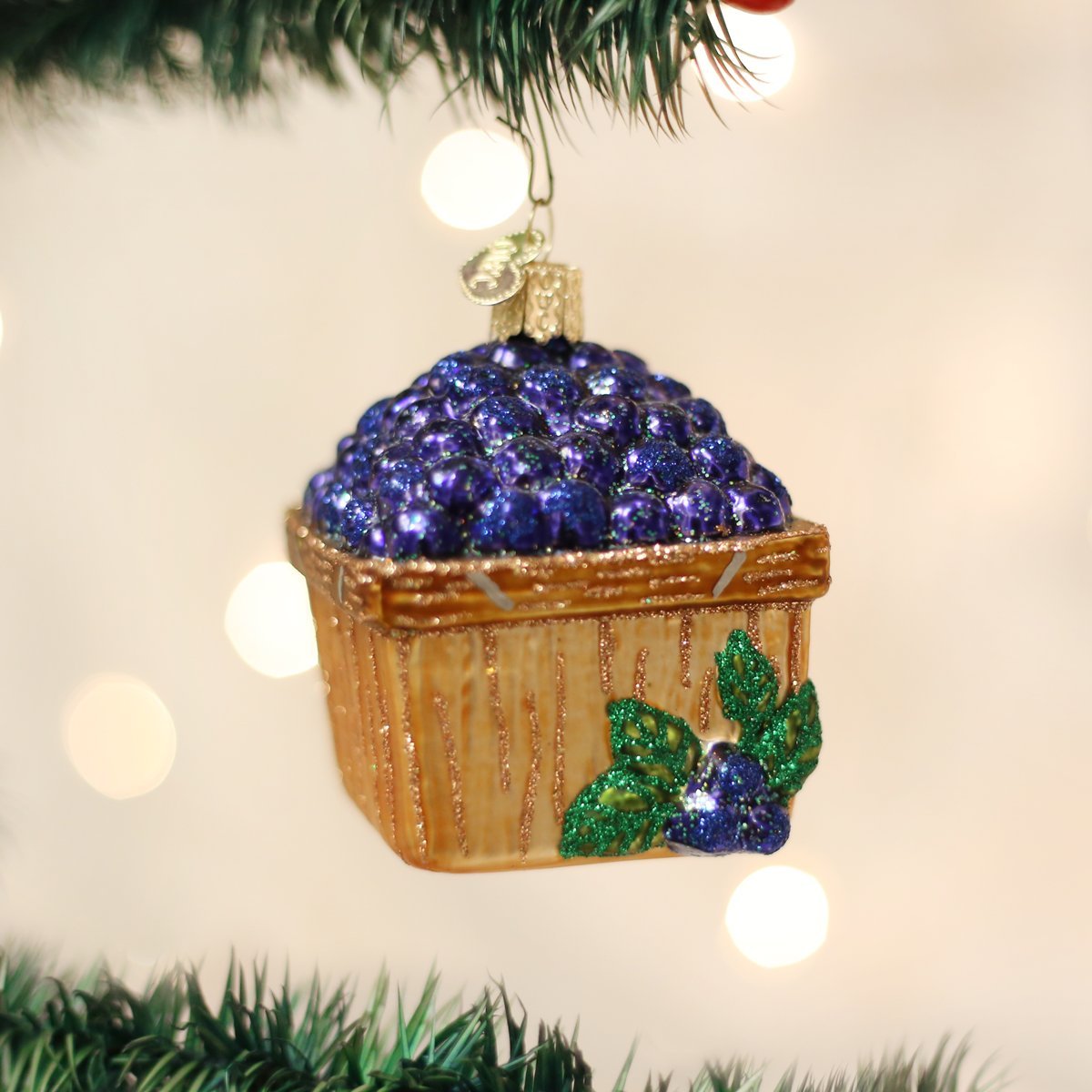 Old World Christmas Basket of Blueberries Glass Blown Ornament for Christmas Tree, Handcrafted Holiday Decoration, Fruit Collection