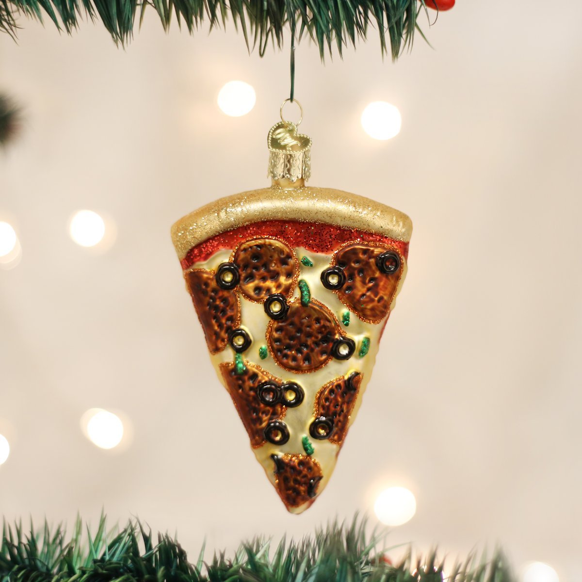 Old World Christmas Pizza Slice Glass Blown Ornament for Christmas Tree, Handcrafted Holiday Decoration, Food Collection