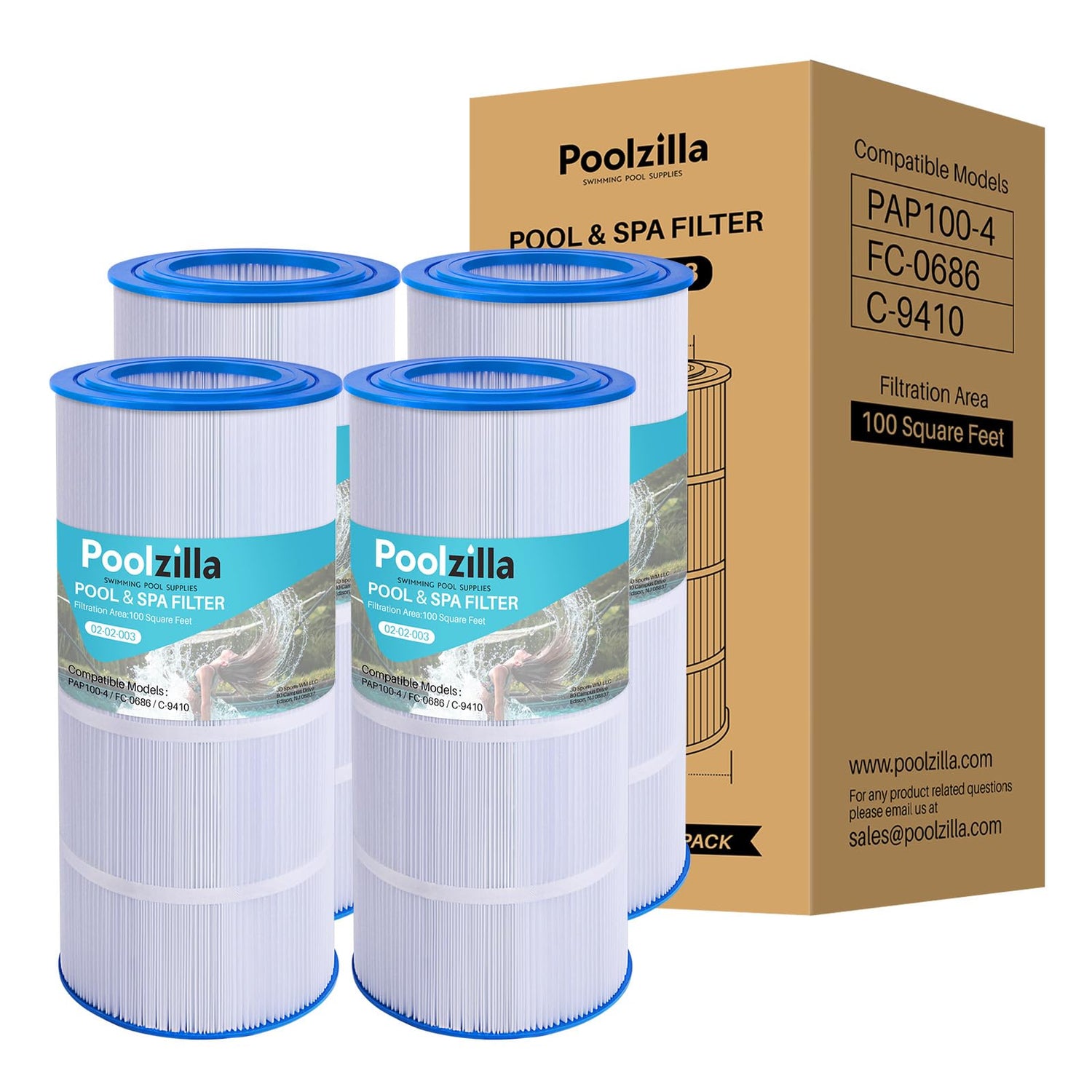 Poolzilla Replacement Pool Filter for Pentair CC100, CCRP100, PAP100, PAP100-4, Unicel C-9410, R173215, Filbur FC-0686, 59054200, 160316, 160354, SP100 Predator 100