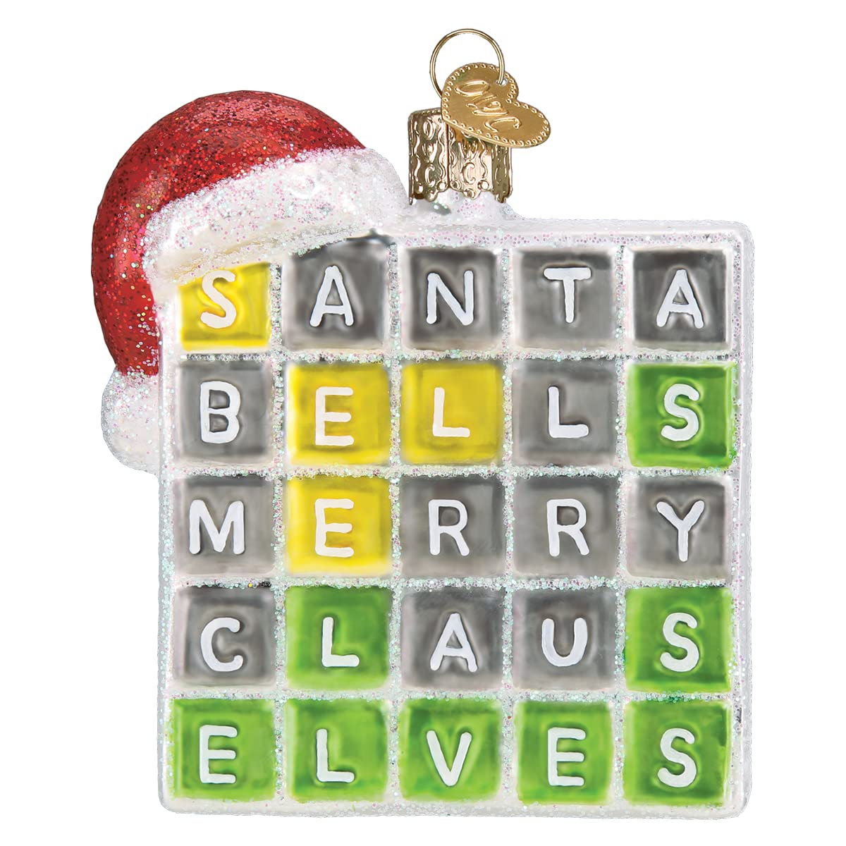 Old World Christmas Merry Words Glass Blown Ornament for Christmas Tree, Handcrafted Holiday Decoration, Holiday Collection