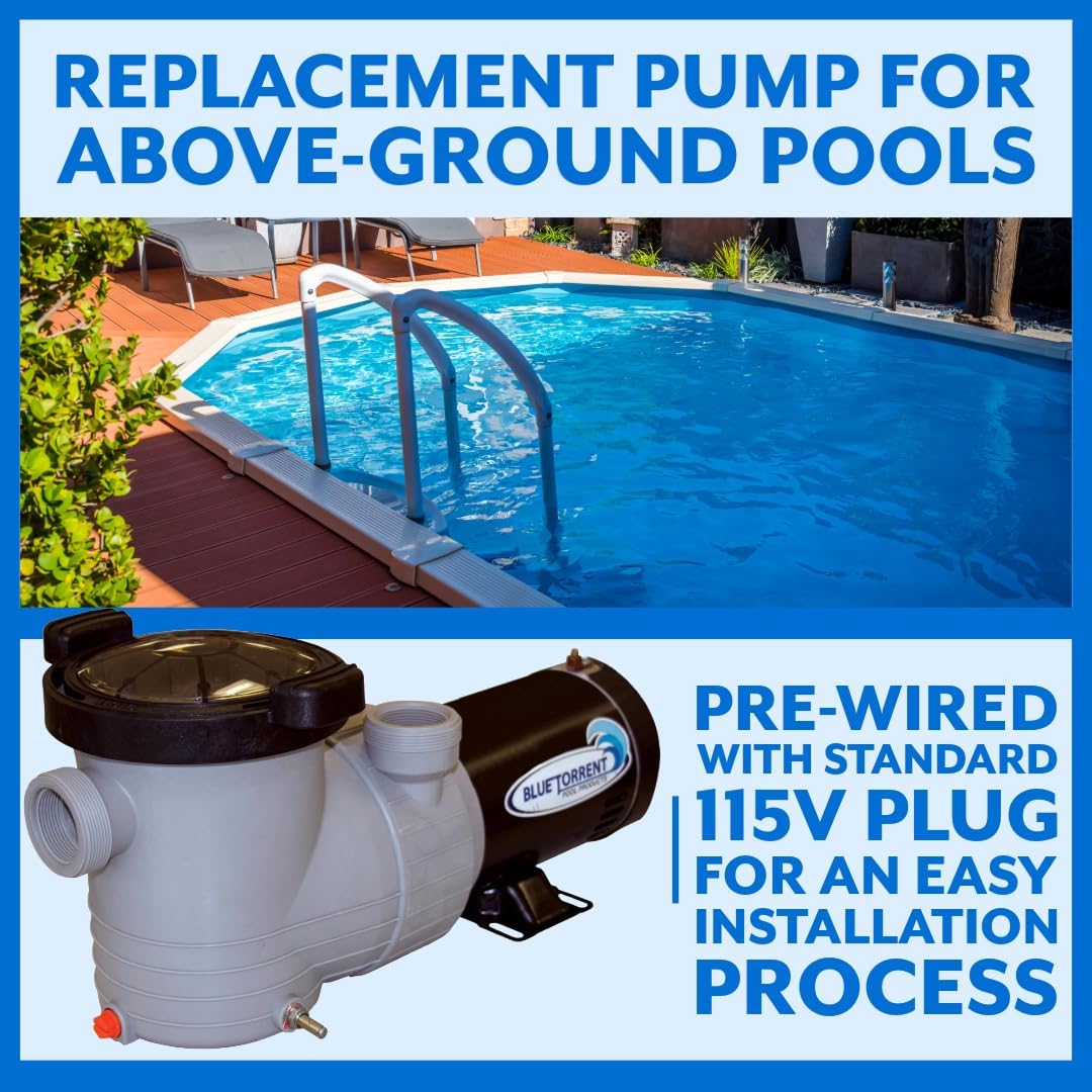 Poolzilla 1.5HP Pool Pump For Above Ground Pools With Dual-Port Discharge and Pre-Bonded HLT