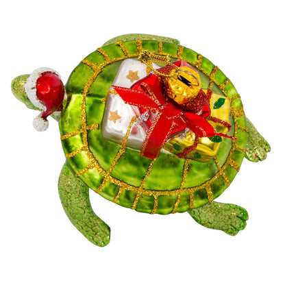 Kurt Adler 4" Glass Turtle with Gift Ornament for Christmas