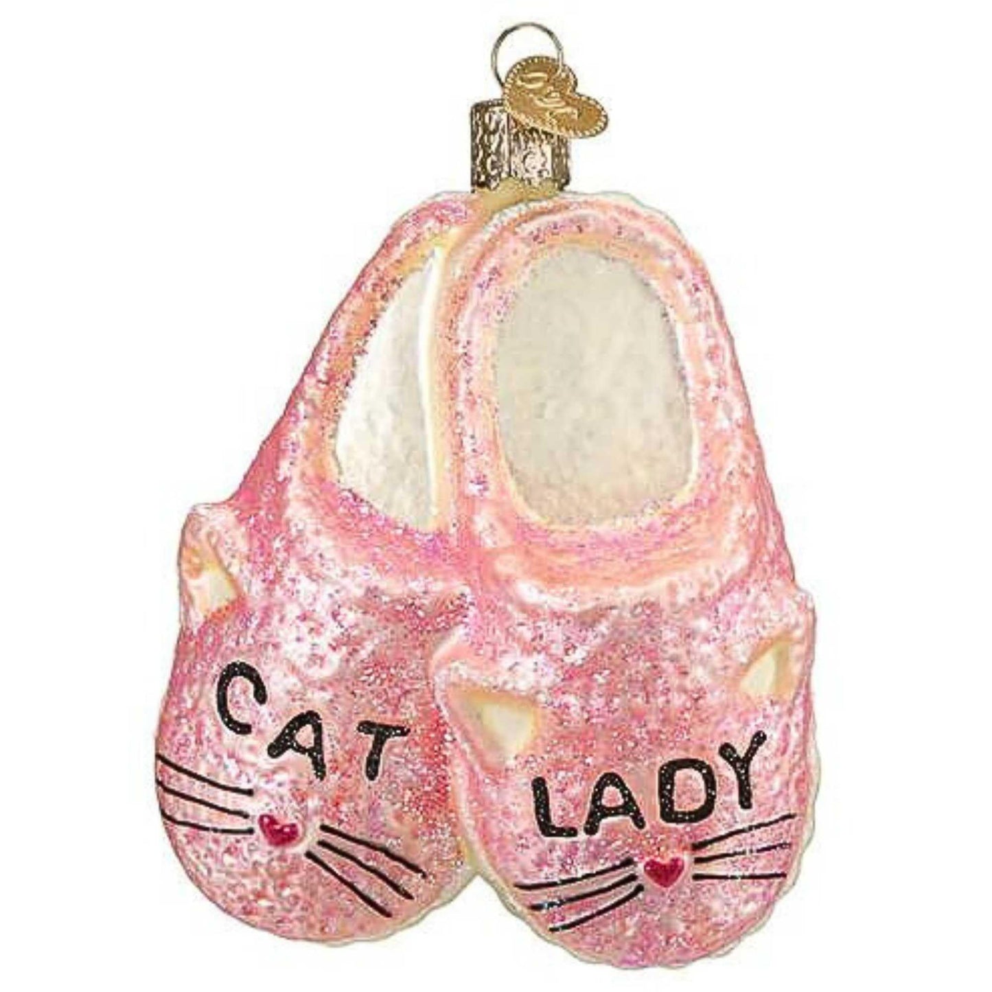 Old World Christmas Cat Lady Slippers Glass Blown Ornament for Christmas Tree, Handcrafted Holiday Decoration, Cat Collection