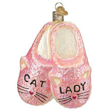 Old World Christmas Cat Lady Slippers Glass Blown Ornament for Christmas Tree, Handcrafted Holiday Decoration, Cat Collection