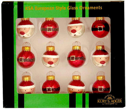 Kurt S. Adler 25MM Glass Santa and Buckle Ball, 12 Piece Set Ornaments, Red, Count,Christmas