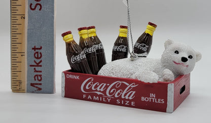 Kurt Adler Coca-Cola Polar Bear Cub In Crate With Bottles Ornament