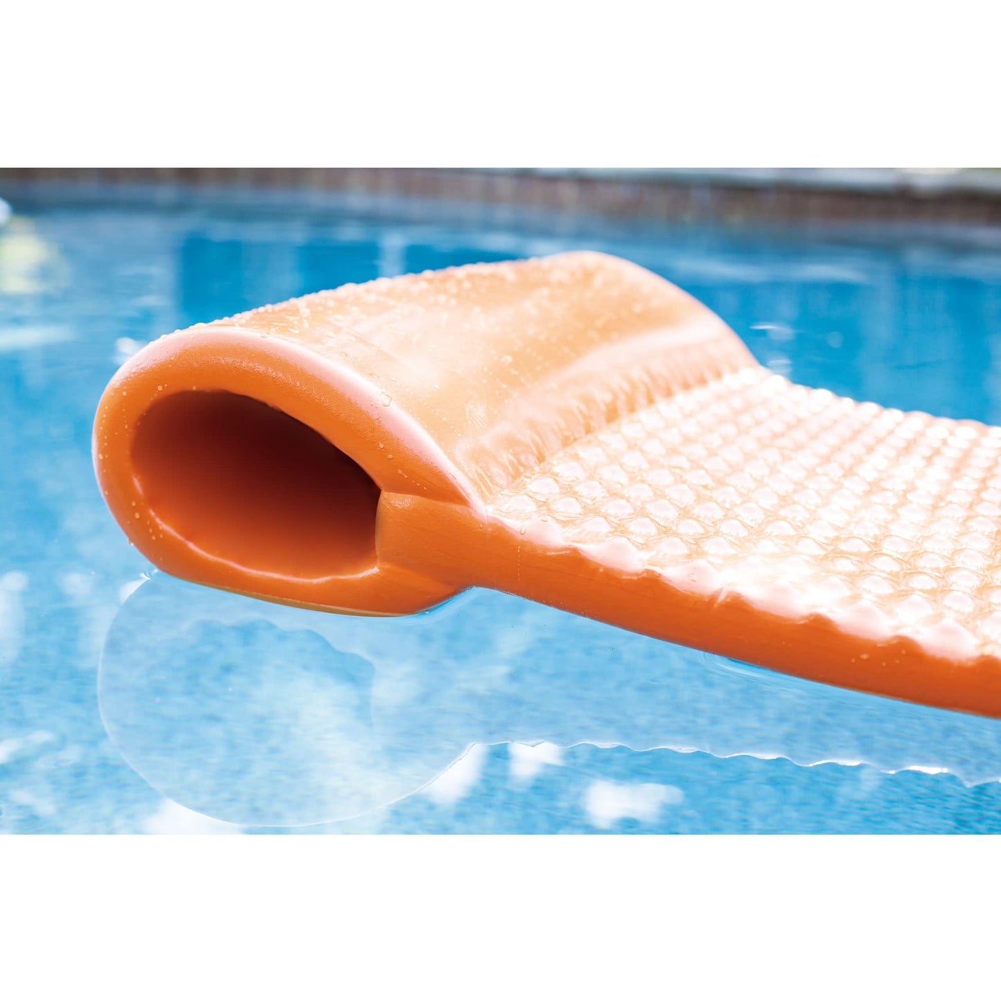 TRC Recreation Super Soft 2” Thick Vinyl Coated Foam Outdoor Swimming Pool Float Mat Adult Lounger with Built-in Roll Pillow, Navy Blue