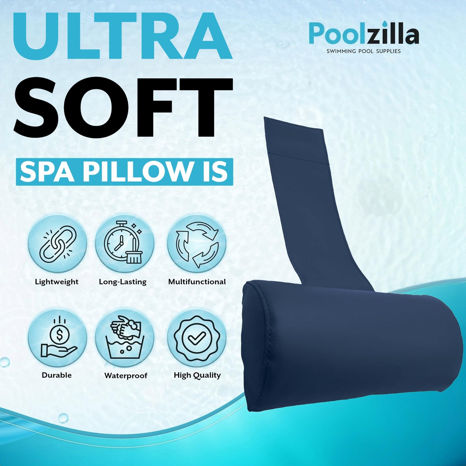 Poolzilla Blue Spa Pillow for Outdoor Hot Tubs