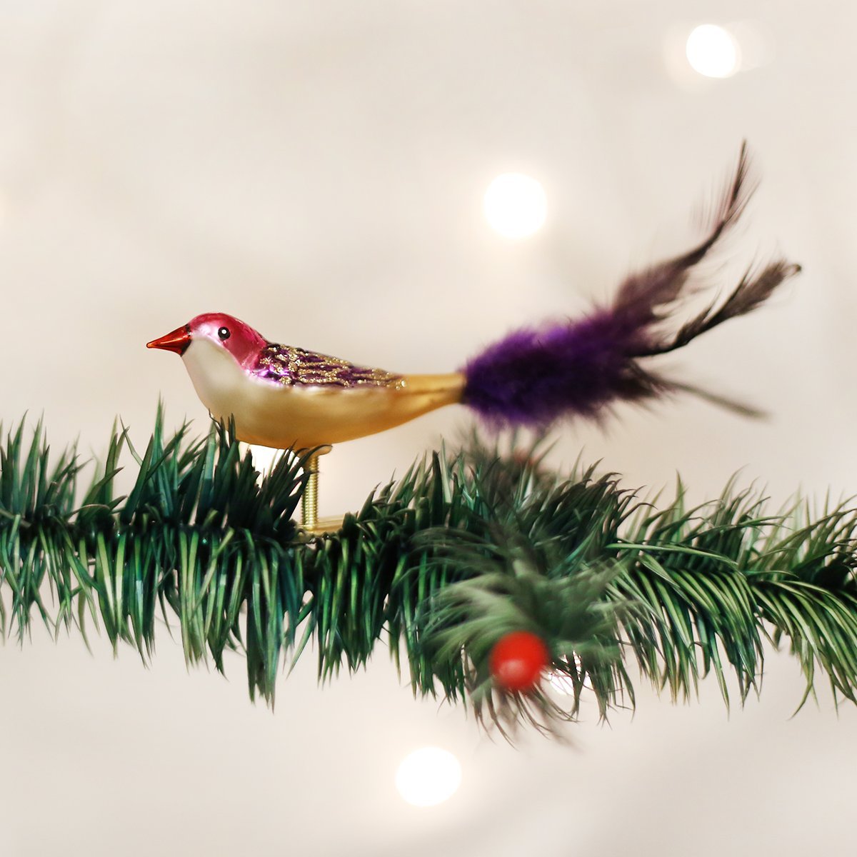 Old World Christmas Miniature Lovebird Glass Blown Ornament for Christmas Tree, Handcrafted Holiday Decoration, Bird Watcher Clip Collection