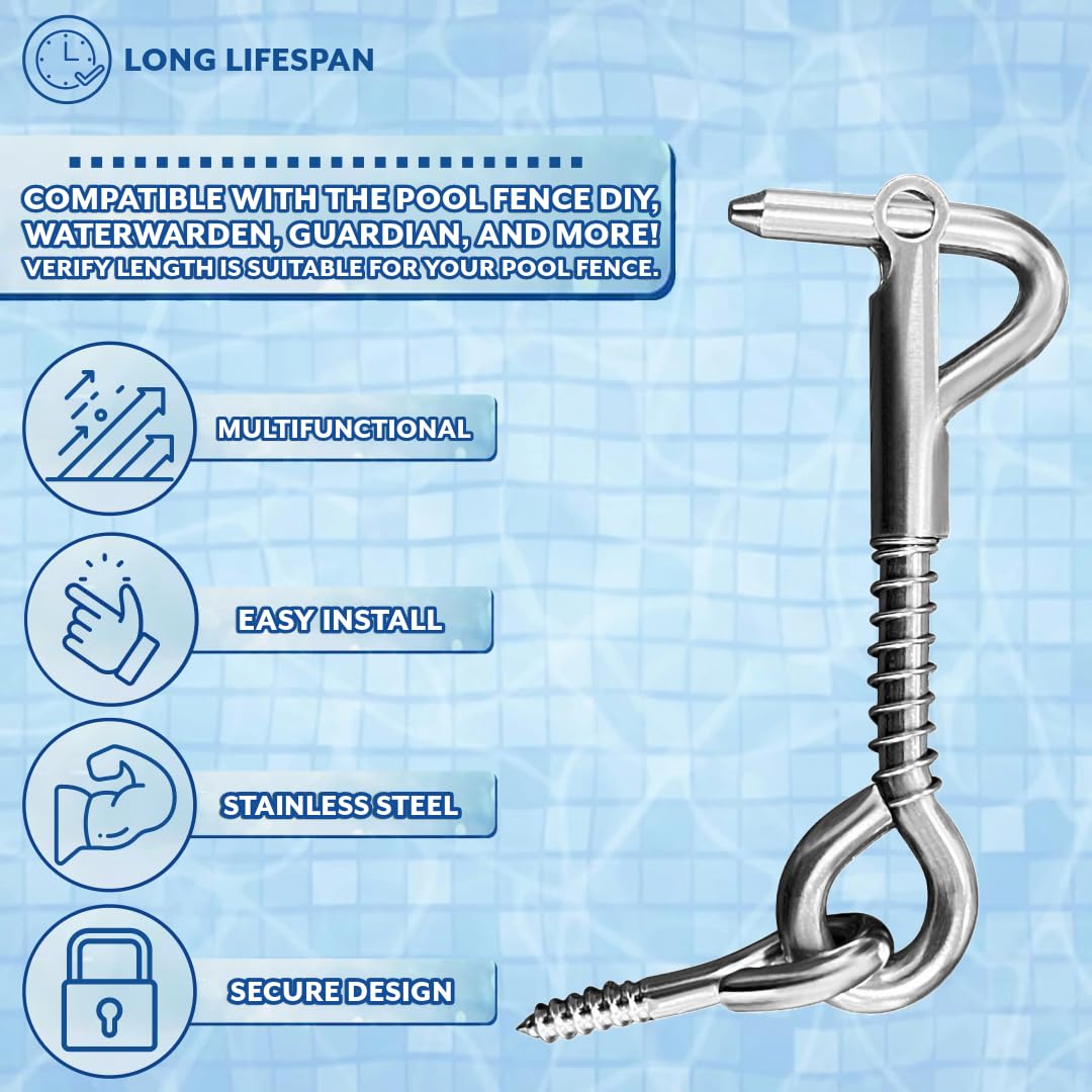 Poolzilla Pool Safety Fence Latch - 3.75’’ in. Spring Hook and Eye Safety Tool for Pool Safety Fencing