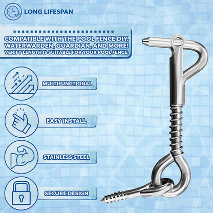 Poolzilla Pool Safety Fence Latch - 3.75’’ in. Spring Hook and Eye Safety Tool for Pool Safety Fencing