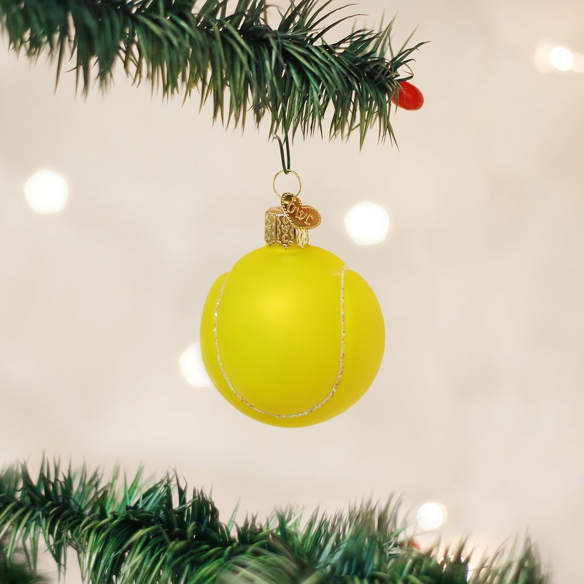 Old World Christmas Tennis Ball Glass Blown Ornament for Christmas Tree, Handcrafted Holiday Decoration, Sport Collection