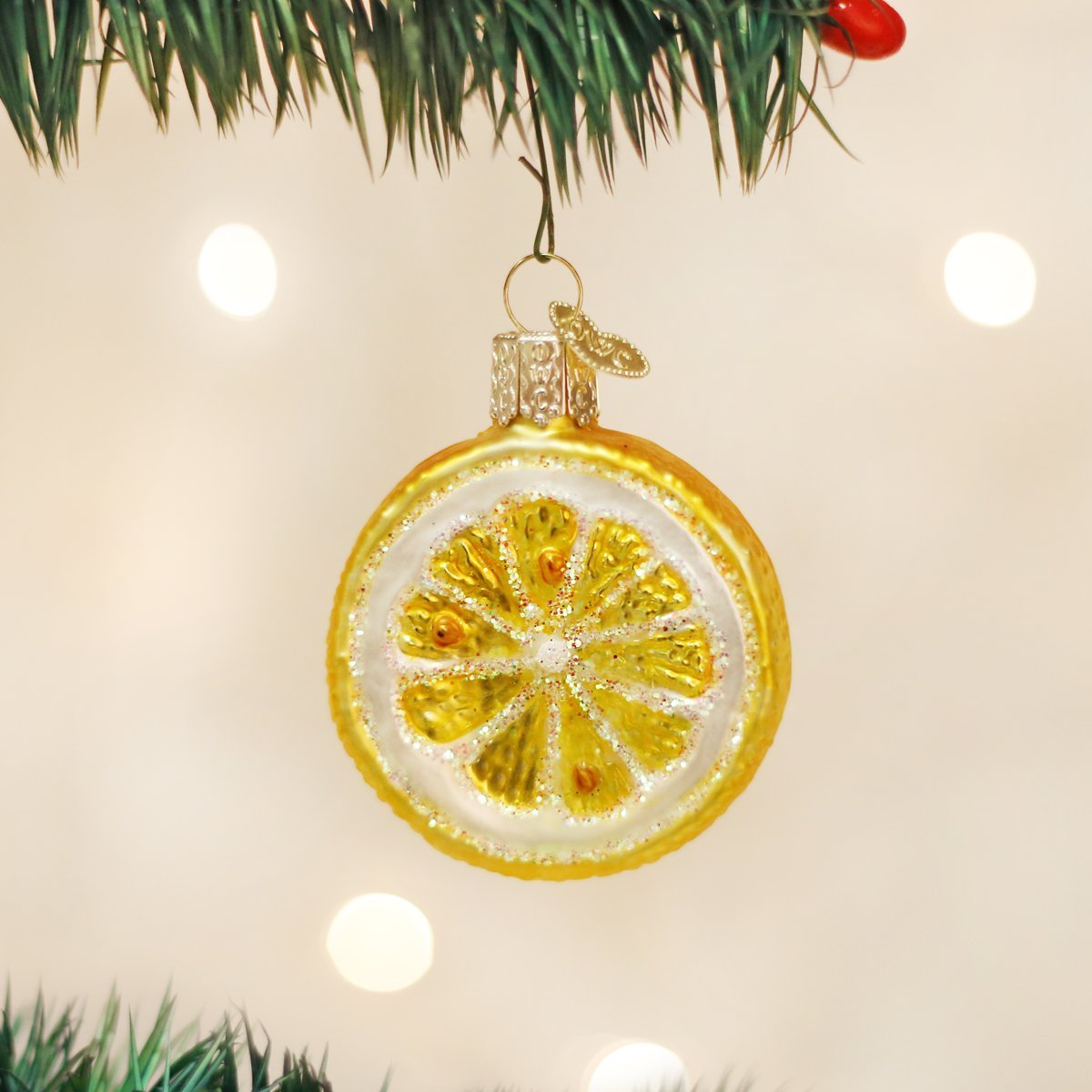 Old World Christmas Lemon Slice Glass Blown Ornament for Christmas Tree, Handcrafted Holiday Decoration, Fruit Collection