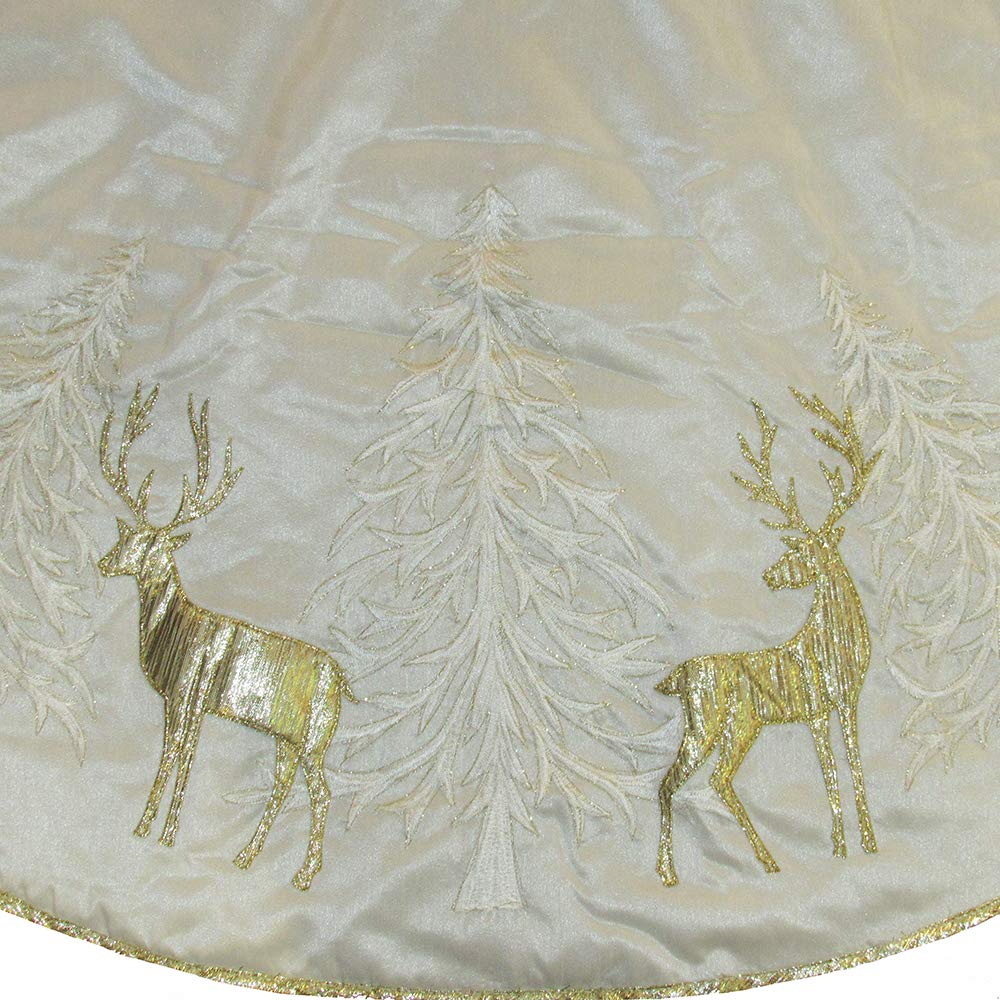 Kurt Adler 48" Gold Tree and Reindeer Applique Treeskirt, Polyester