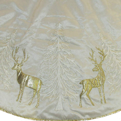 Kurt Adler 48" Gold Tree and Reindeer Applique Treeskirt, Polyester