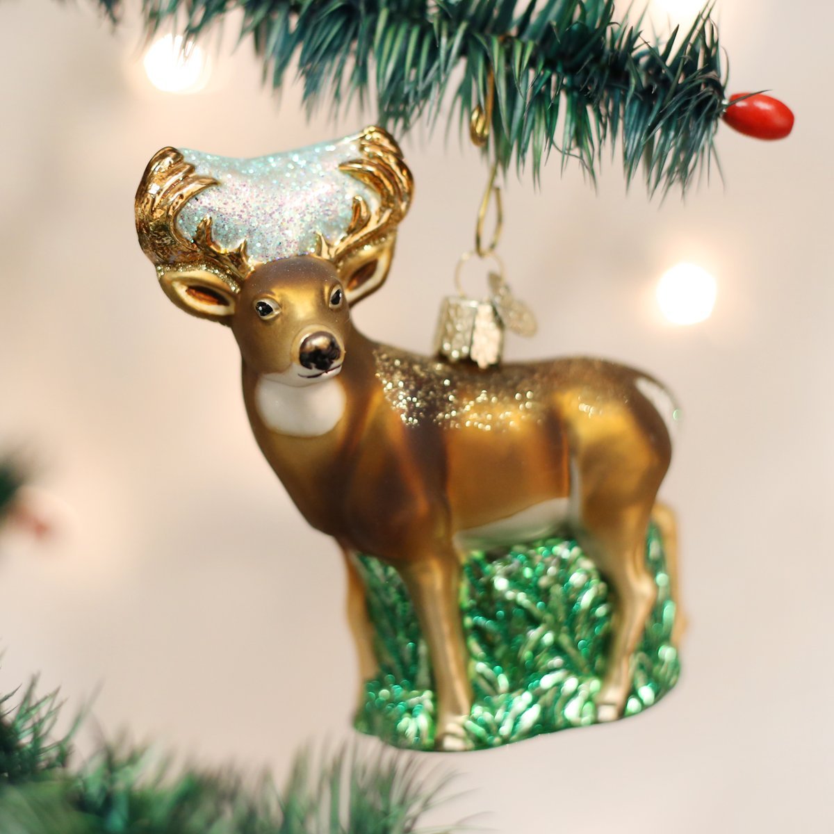 Old World Christmas Whitetail Deer Glass Blown Ornament for Christmas Tree, Handcrafted Holiday Decoration, Wildlife Animal Collection