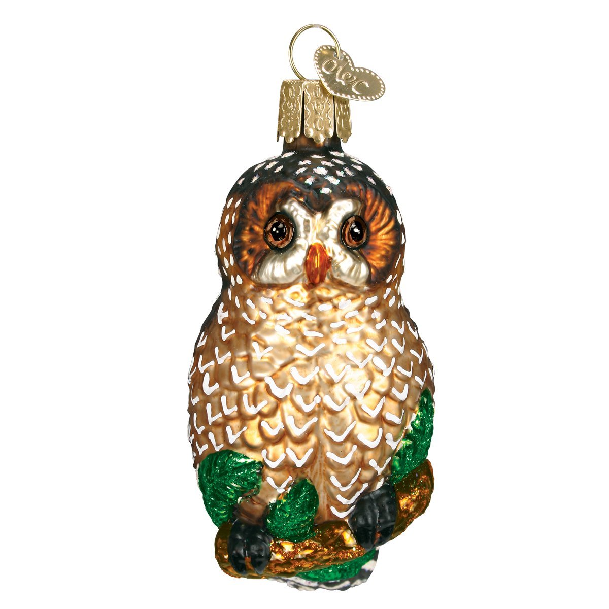 Old World Christmas Spotted Owl Glass Blown Ornament for Christmas Tree, Handcrafted Holiday Decoration, Owl Collection