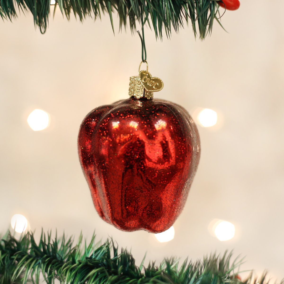 Old World Christmas Red Delicious Apple Glass Blown Ornament for Christmas Tree, Handcrafted Holiday Decoration, Fruit Collection