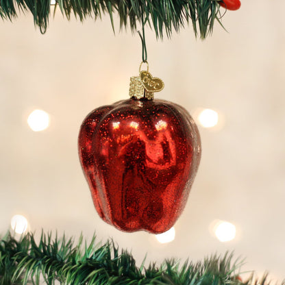 Old World Christmas Red Delicious Apple Glass Blown Ornament for Christmas Tree, Handcrafted Holiday Decoration, Fruit Collection