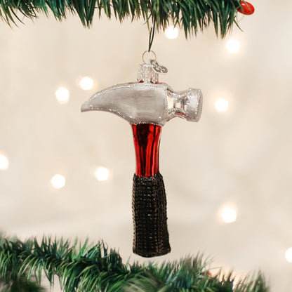 Old World Christmas Ornaments: Contractor Tools Glass Blown Ornaments for Christmas Tree, Claw Hammer, Red, Black, Silver, 4.500 (32093)