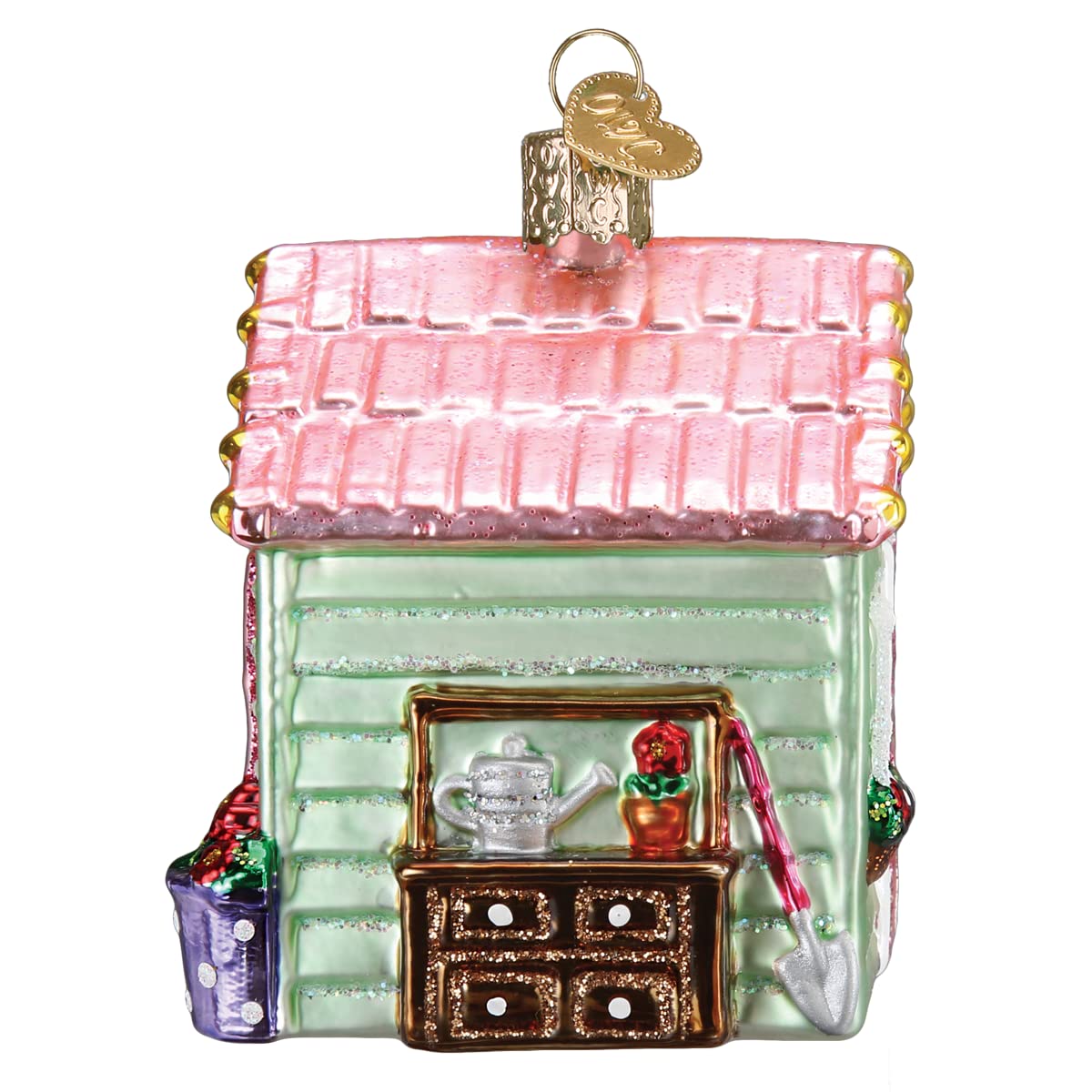 Old World Christmas She Shed Glass Blown Ornament for Christmas Tree, Handcrafted Holiday Decoration, Garden Collection