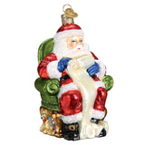 Old World Christmas Santa Checking His List Glass Blown Ornament for Christmas Tree, Handcrafted Holiday Decoration, Santa Collection
