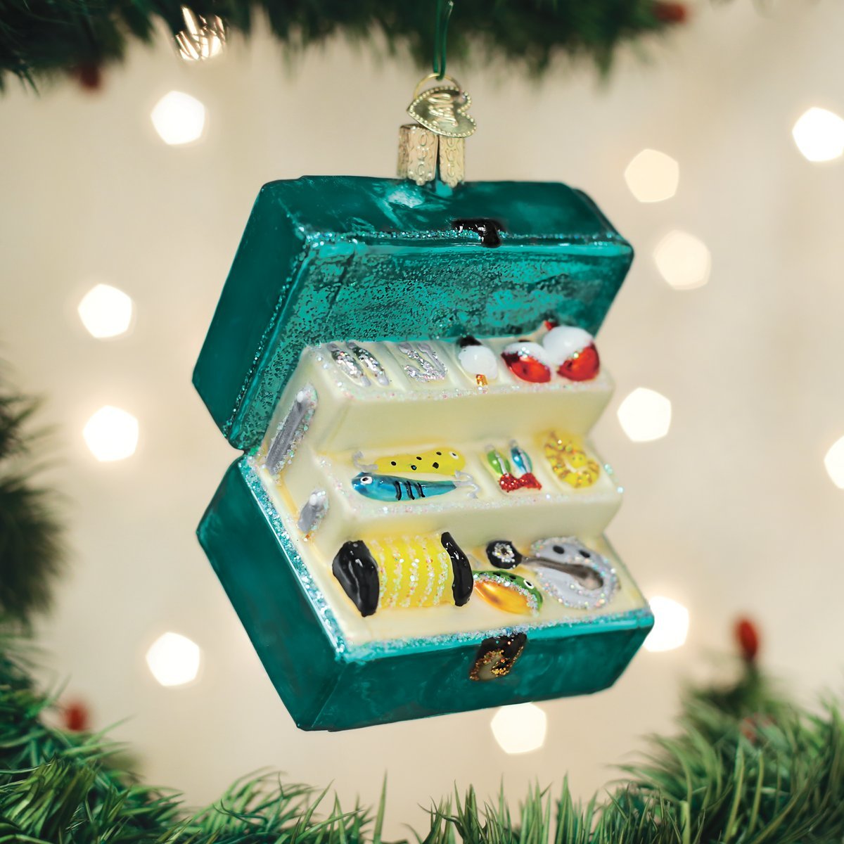 Old World Christmas Tackle Box Glass Blown Ornament for Christmas Tree, Handcrafted Holiday Decoration, Fisherman Collection