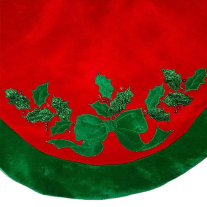 Kurt Adler 48" Velvet Red with Green Leaves Applique Treeskirt