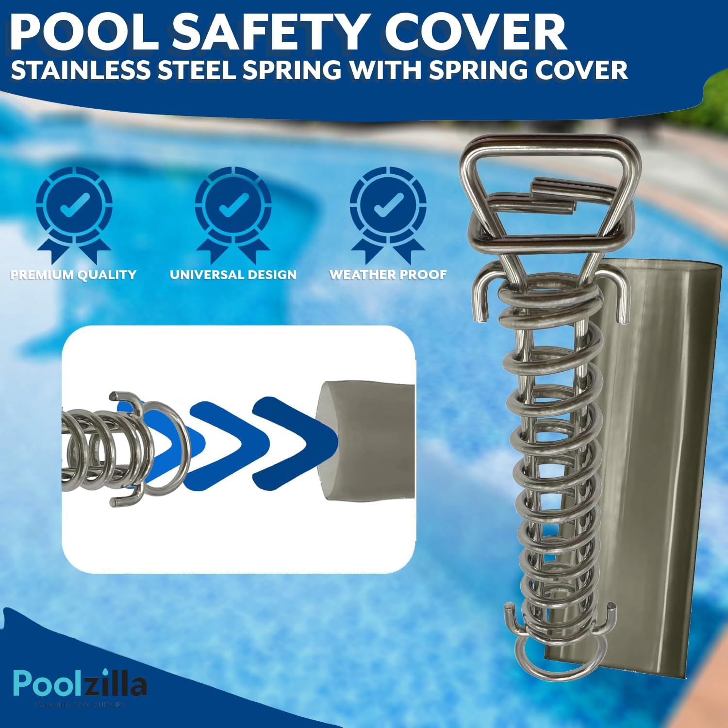 Poolzilla Stainless Steel Springs with Spring Covers for Pool Safety Covers