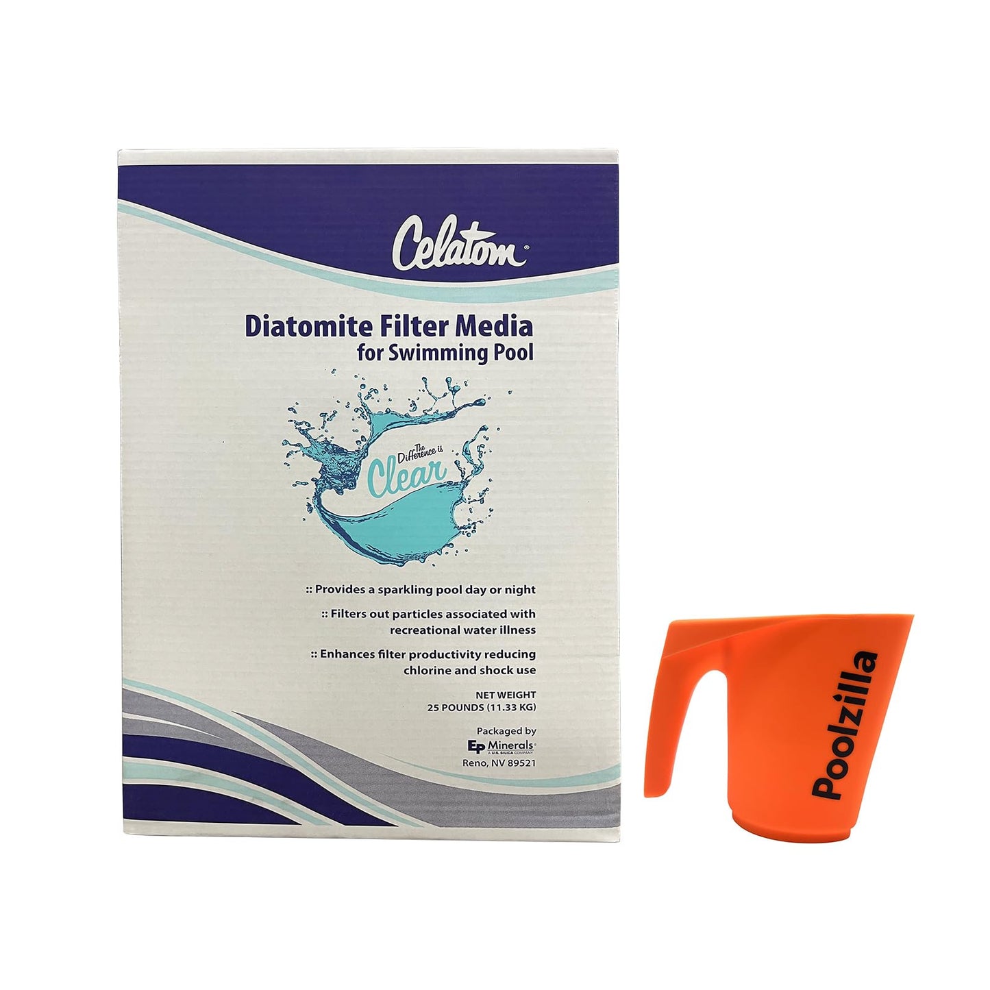 Poolzilla 25LB Celatom Diatomaceous Earth (DE) Pool Filter Aid, with Added DE Scooper
