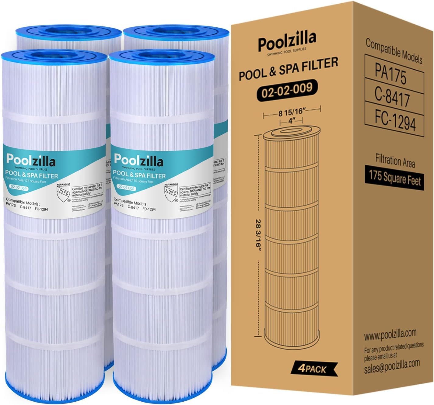 Poolzilla Replacement Pool Filter for PLF175A, Filbur FC-1294, Hayward C1750, CX1750RE, PA175, Unicel C-8417, Waterway PCCF-175, 25230-0175S, 817-0175P, Sta Rite PXC 175