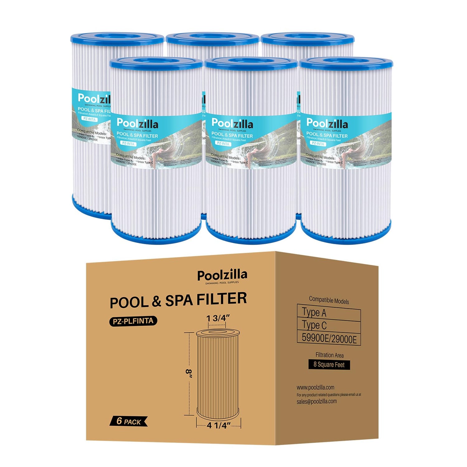 Poolzilla Replacement Pool Filter for Type A or C, Intex 29000E/59900E, Easy Set Pool Filters, Summer Escapes or Summer Waves Above Ground Pools