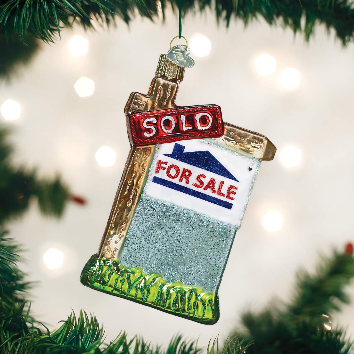 Old World Christmas Glass Blown Ornament Realty Sign (36203)