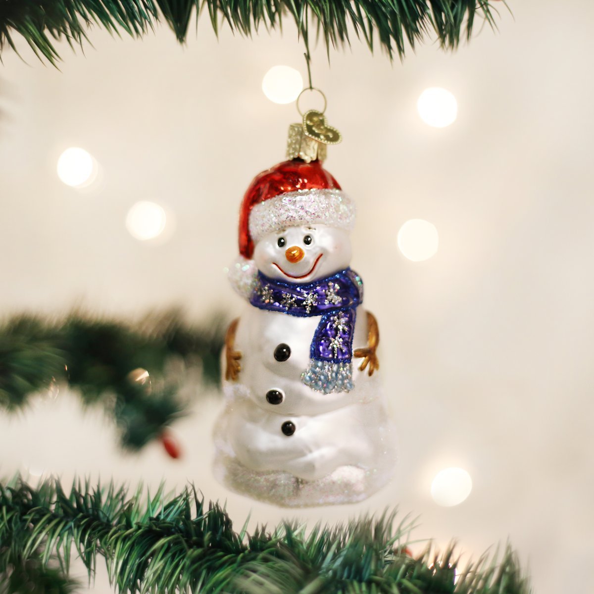 Old World Christmas Happy Snowman Glass Blown Ornament for Christmas Tree, Handcrafted Holiday Decoration, Snowman Collection