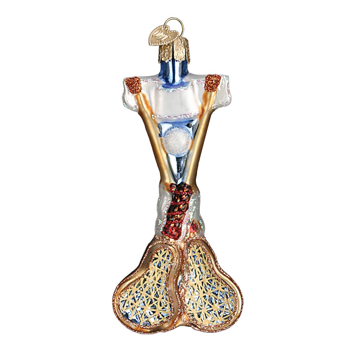 Old World Christmas Lacrosse Set Glass Blown Ornament for Christmas Tree, Handcrafted Holiday Decoration, Sport Collection