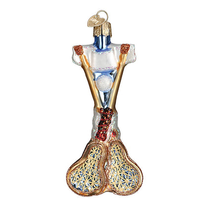 Old World Christmas Lacrosse Set Glass Blown Ornament for Christmas Tree, Handcrafted Holiday Decoration, Sport Collection