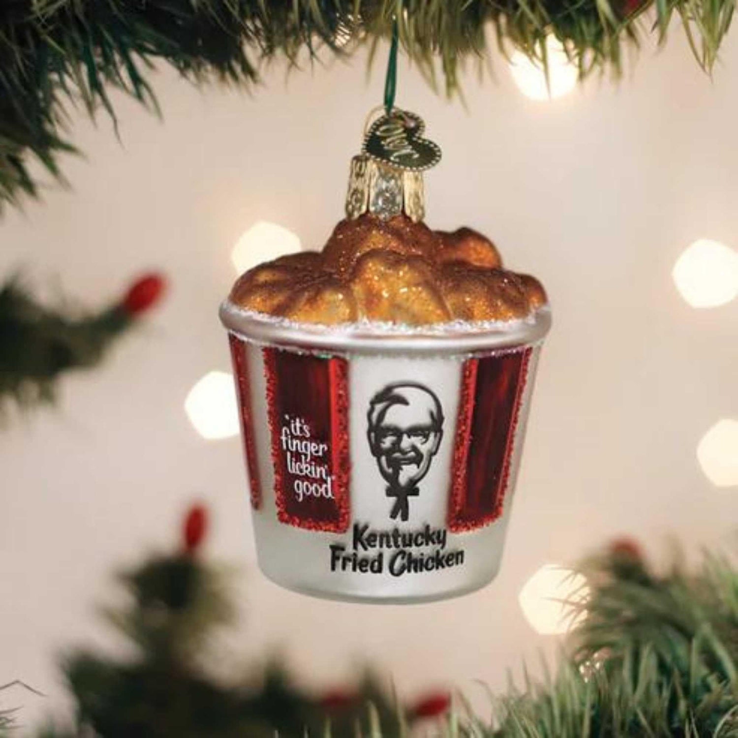 Old World Christmas KFC Bucket of Chicken Glass Blown Ornament for Christmas Tree, Handcrafted Holiday Decoration, Fast Food Collection