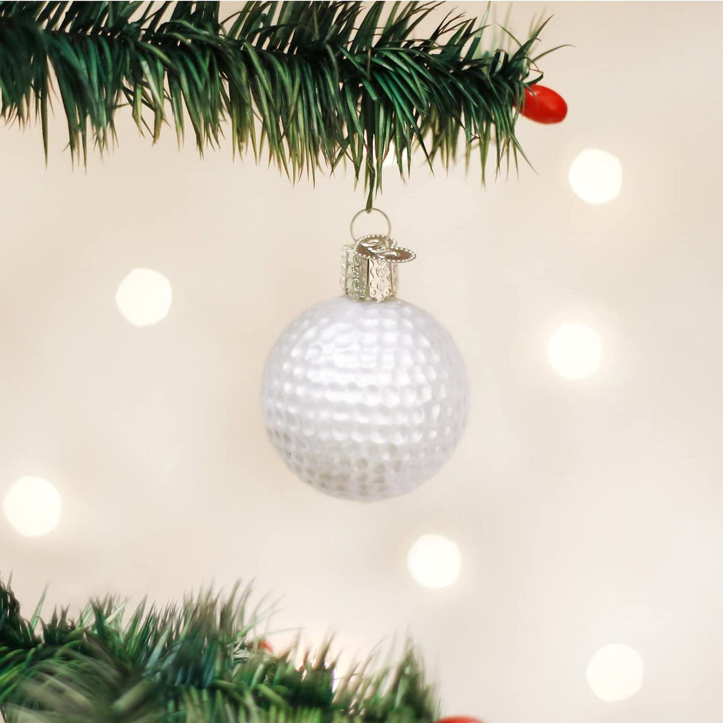 Old World Christmas Golf Ball Glass Blown Ornament for Christmas Tree, Handcrafted Holiday Decoration, Sport Collection
