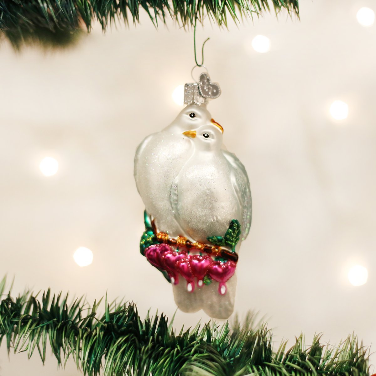 Old World Christmas Love Birds Glass Blown Ornament for Christmas Tree, Handcrafted Holiday Decoration, Bird Watcher Collection