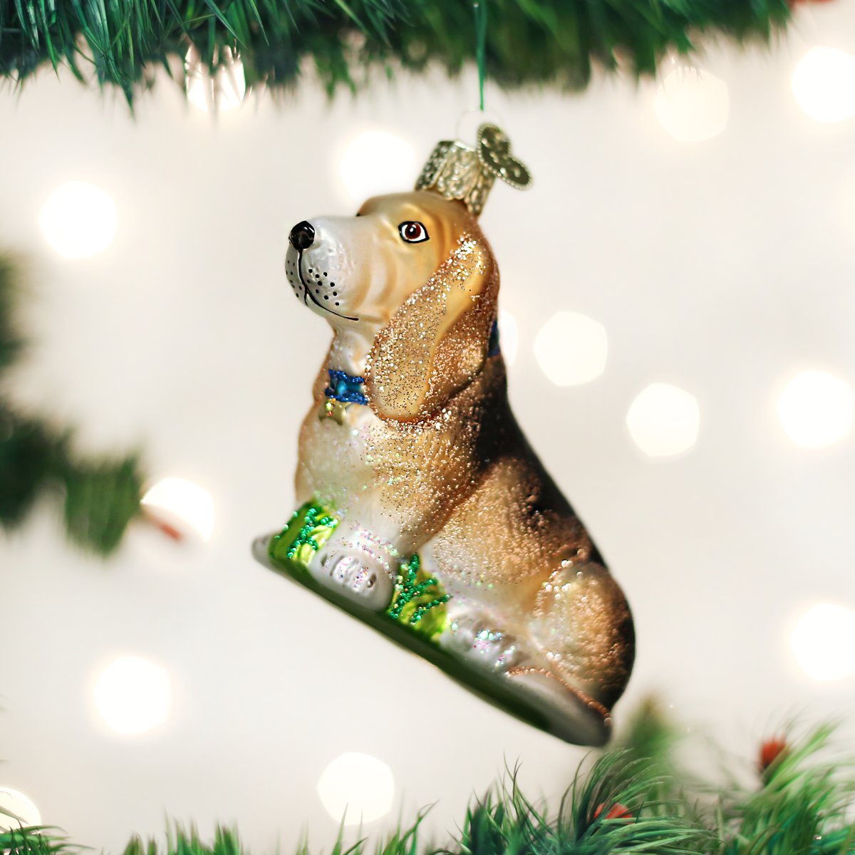 Old World Christmas Dog Collection Glass Blown Ornaments for Christmas Tree Basset Hound 1.5 x 3
