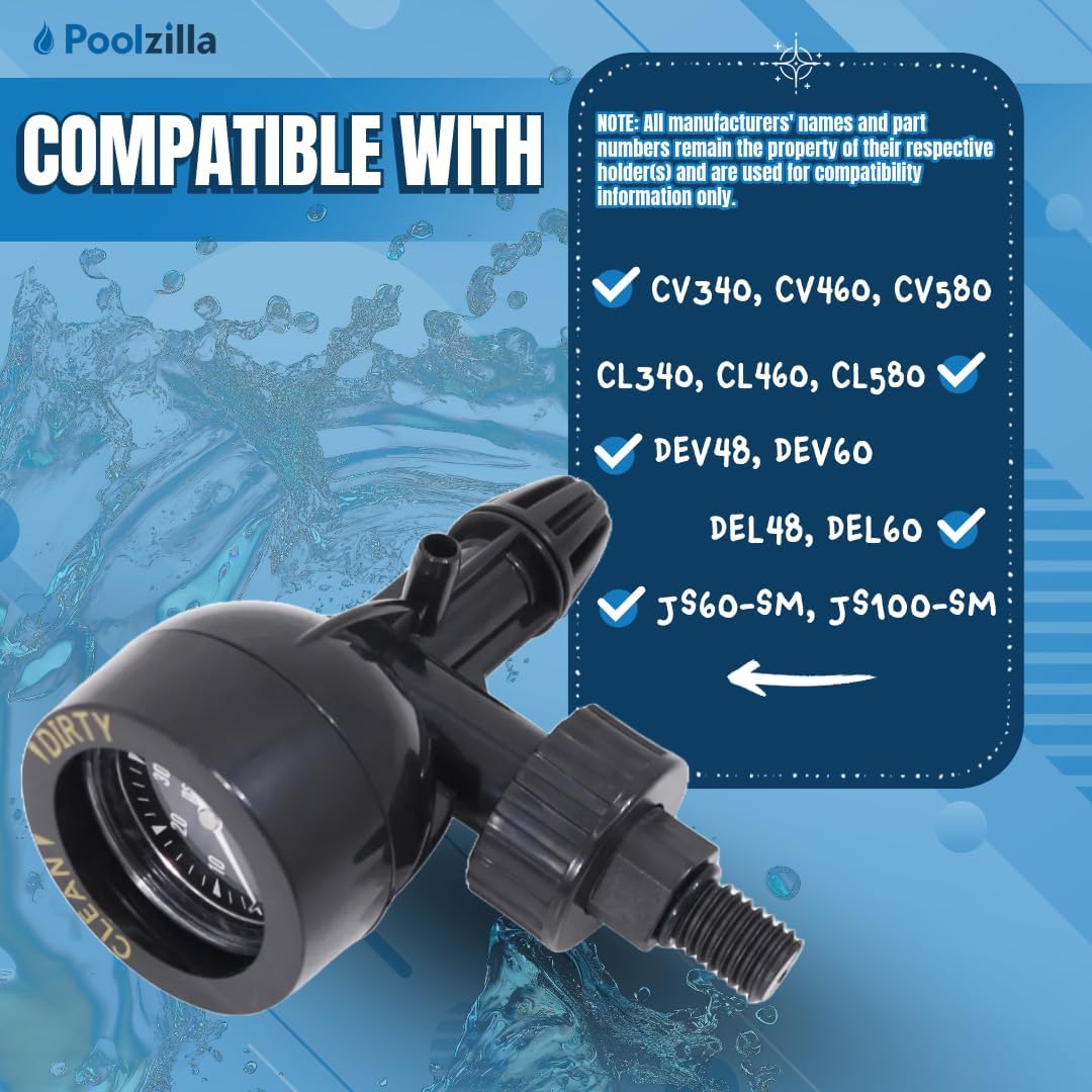 Poolzilla Air Gauge Release Valve Assembly, 0-60 PSI Air Release Compatible with R0357200, and Zodiac Jandy Pool and Spa Filters DEV/DEL Series, CL/CV Series, and JS Series Filters