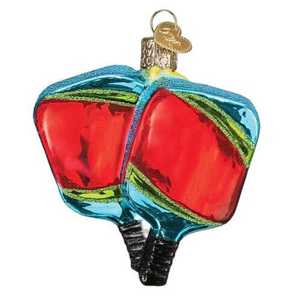 Old World Christmas Pickleball Paddles Glass Blown Ornament for Christmas Tree, Handcrafted Holiday Decoration, Sport Collection