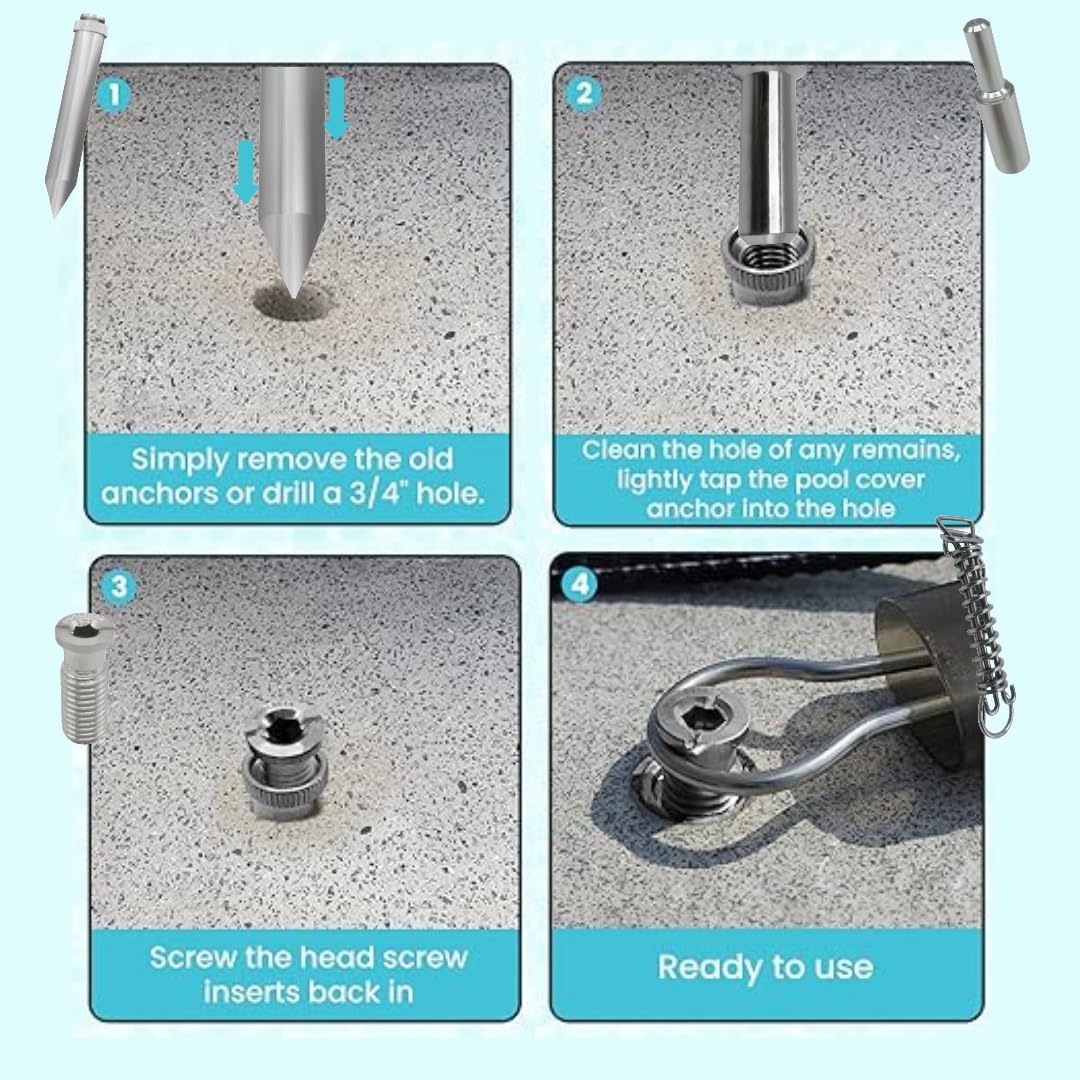 Poolzilla [5 Pack] 5" Stainless Steel Paver Spike Anchor for Safety Pool Cover, Heavy Duty Design for Easy Paver Installation