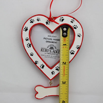 Kurt Adler Dog Heart Picture Frame - Bone Dangle and Paw Prints Ornament