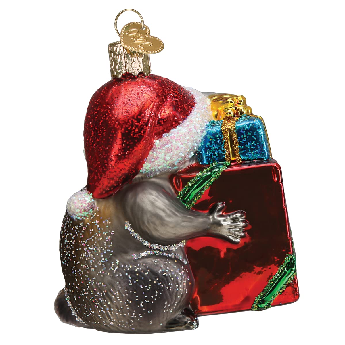 Old World Christmas Christmas Bandit Raccoon Glass Blown Ornament for Christmas Tree, Handcrafted Holiday Decoration, Wildlife Animal Collection